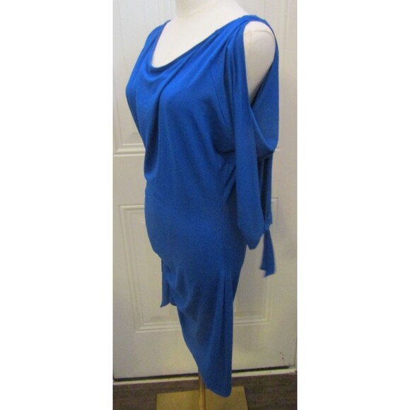 Cache Dress Blue Knee Length Slit Sleeves Roughed Side Stretchy Womens Size M - Picture 3 of 8